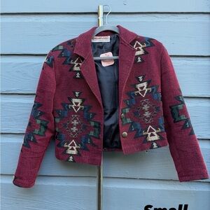 Vintage maroon tapestry jacket in Aztec print